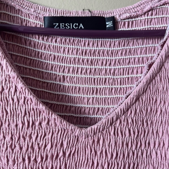 Long Sleeve Smocked Babydoll Ruffle A Line Tiered Mini Dress Size Medium Pink - Picture 6 of 11